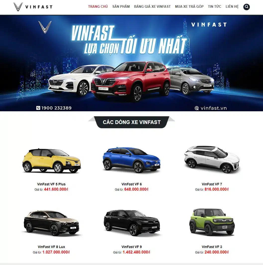Mẫu website bán xe vinfast