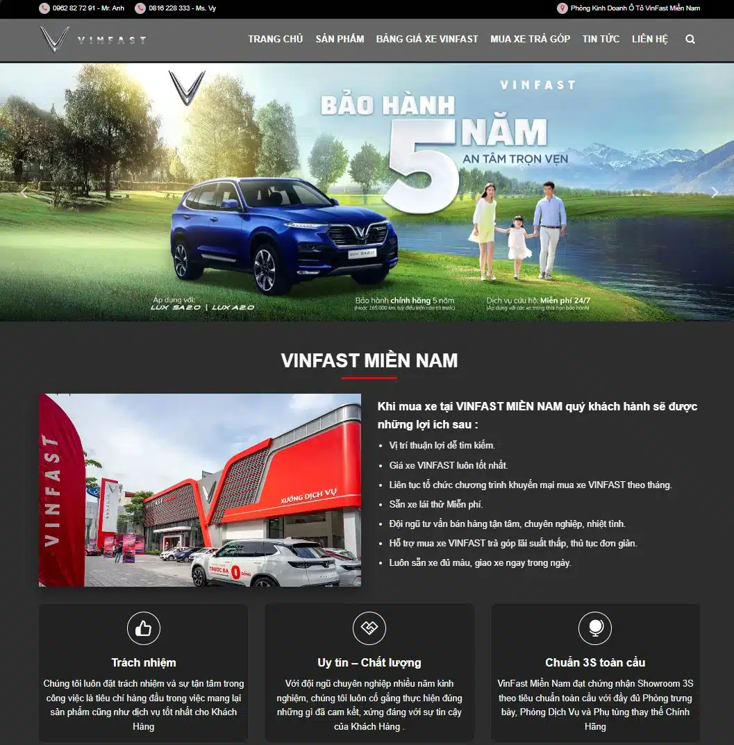 Mẫu website  bán xe vinfast 02